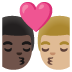 👨🏿‍❤️‍💋‍👨🏼 kiss: man, man, dark skin tone, medium-light skin tone display on Google